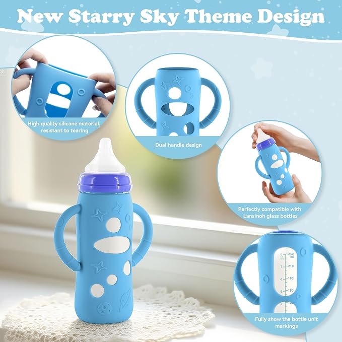 4-Pack Silicone Sleeves for Lansinoh Glass Bottles 8 oz- Starry Sky Design Baby - Image 3