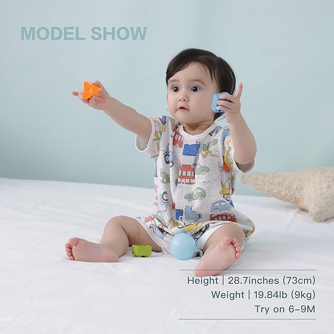 3-Pack 100% Cotton Baby Boy Rompers, 0-24Months Short Sleeve Toddler Romper - Image 2