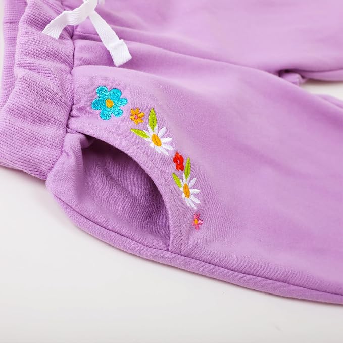 HILEELANG Girls Cotton Joggers Sweatpants Embroidery Drawstring Waist Pockets - Image 7