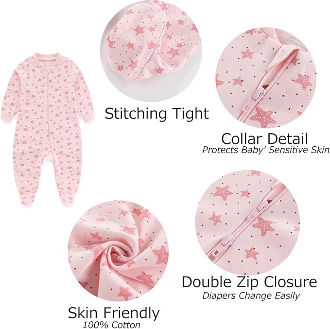Newborn Baby 2-way Zipper Romper Cotton One-piece Jumsuit 3-pack, 0-24 Months - Image 2