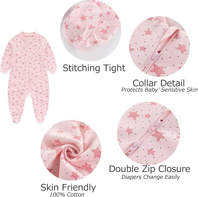 Newborn Baby 2-way Zipper Romper Cotton One-piece Jumsuit 3-pack, 0-24 Months - Image 2