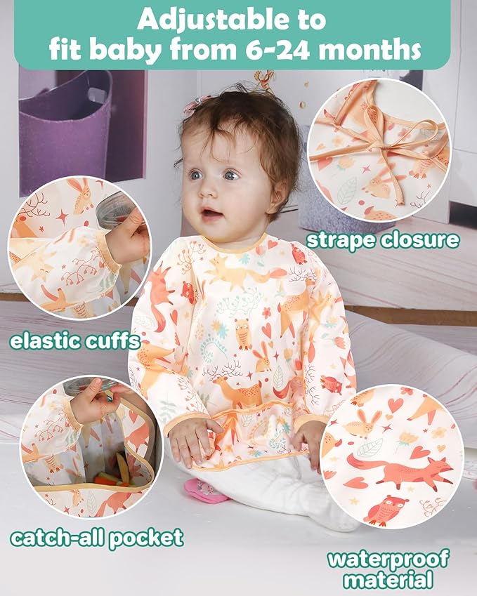 Lictin 3 Pack Baby Bibs for Boy or Girl, Cute Long Sleeve Bib, Waterproof Bibs - Image 6