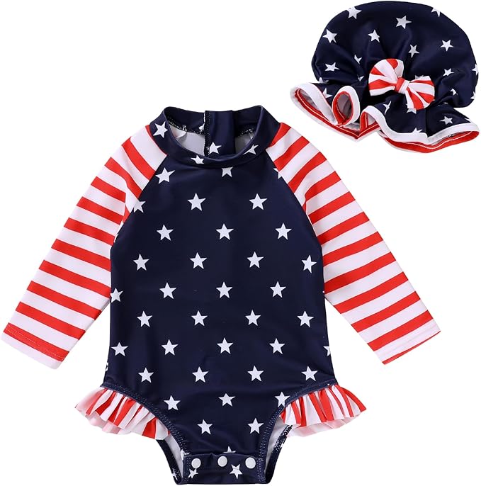 Infant Baby Girl Swimsuit One-Piece Long Sleeve Rash Guard by YOUNGERTREE