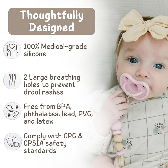 Mila & Lulu Round Silicone Pacifiers – 100% Food-Grade, One-Piece Design - Image 4