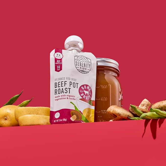Serenity Kids 7+ Months Beef Pot Roast Bone Broth Puree Baby Food Pouches - Image 6