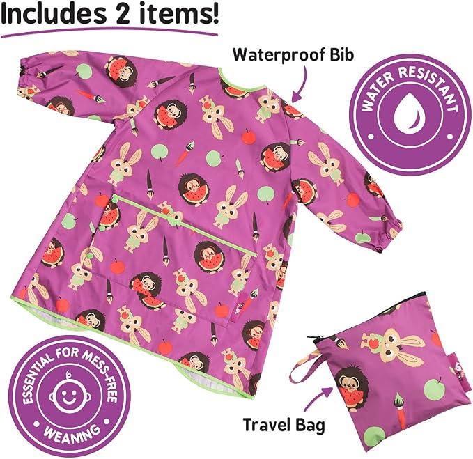 Tidy Tot - Long Baby Bib - Mess Proof Long Sleeve Feeding Smock - Waterproof Bib - Image 7
