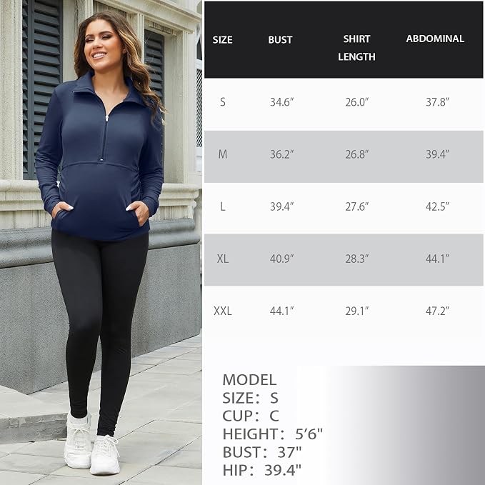 GINKANA Maternity Women's Long Sleeve Shirt Half Zipper Lapel Lightweight - Image 7