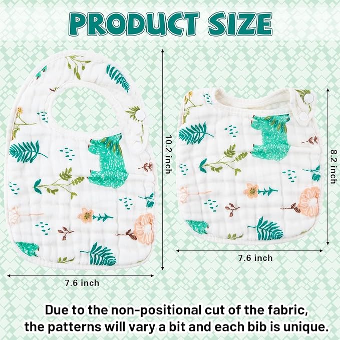 Zainpe 6Pcs Snap Muslin Cotton Baby Bibs Dinosaur Star Bear Pattern Bib - Image 2