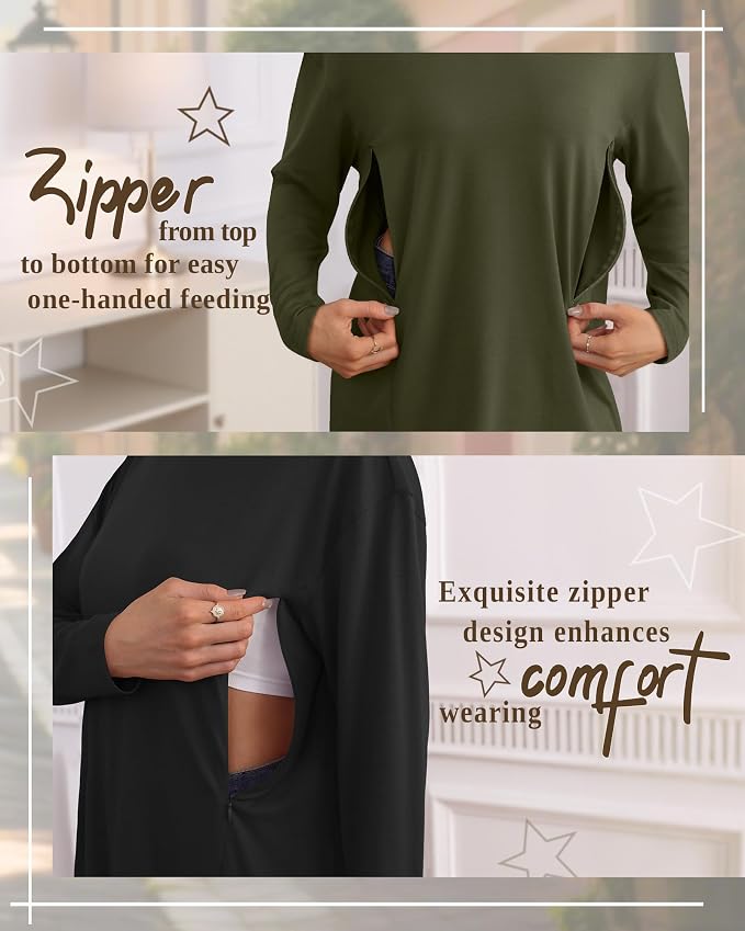 3 Pack Women's Nursing Breastfeeding Tops, Long Sleeve Maternity Shirts - Image 3