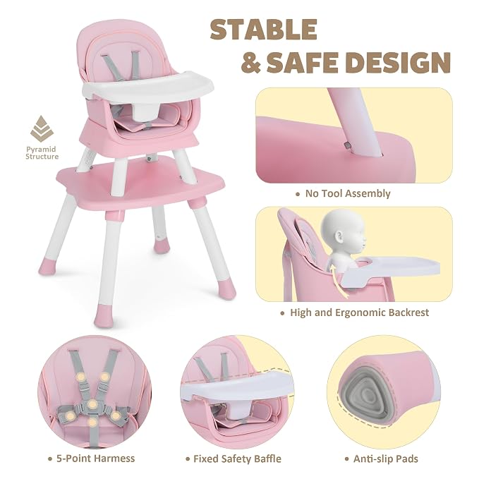 Baby High Chair, 8 in 1 Convertible Highchairs - Image 4