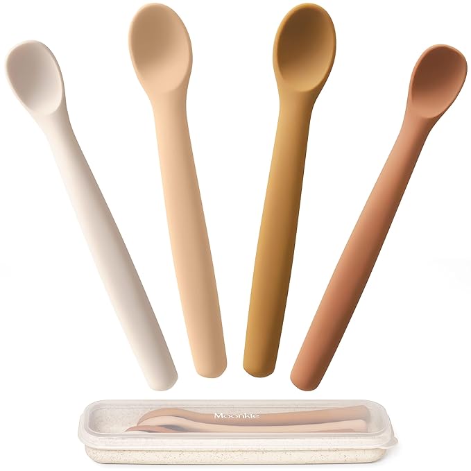 Moonkie Silicone Baby Spoons Set of 4, Two Sizes Feeding Spoon by Moonkie