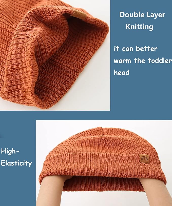 Moon Kitty 2PCS Baby Beanie Soft Toddler Beanie Warm Knitted Infant Winter Hats - Image 4
