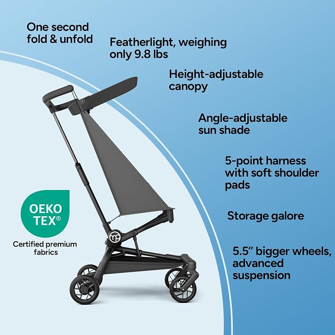 Mompush Jeto Lightweight Travel Stroller – 9.8 lbs Ultra-Compact, One-Hand Fold - Image 5