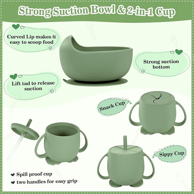 BXLL Olive Green 10 Pcs Baby Led Weaning Supplies - Image 4
