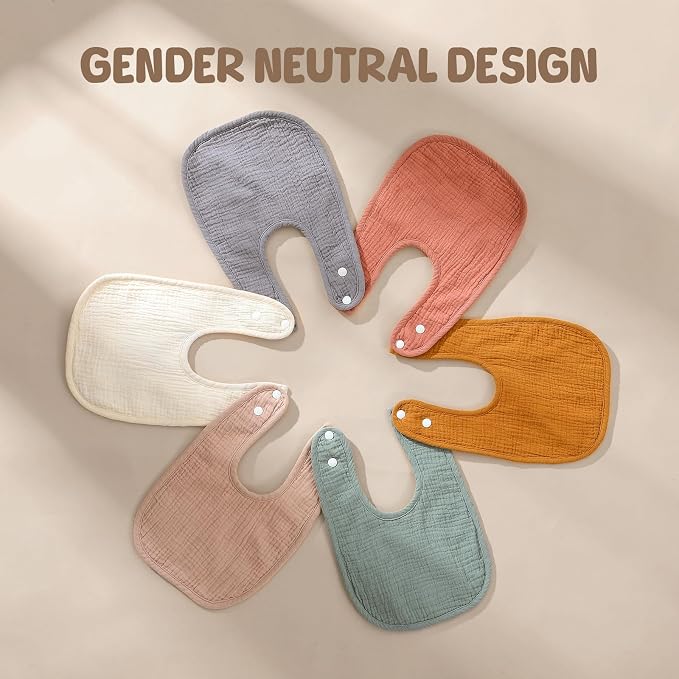 6-Pack Muslin Baby Bibs for Unisex Boys Girls, Cotton Baby Drool Bibs, Drooling - Image 6