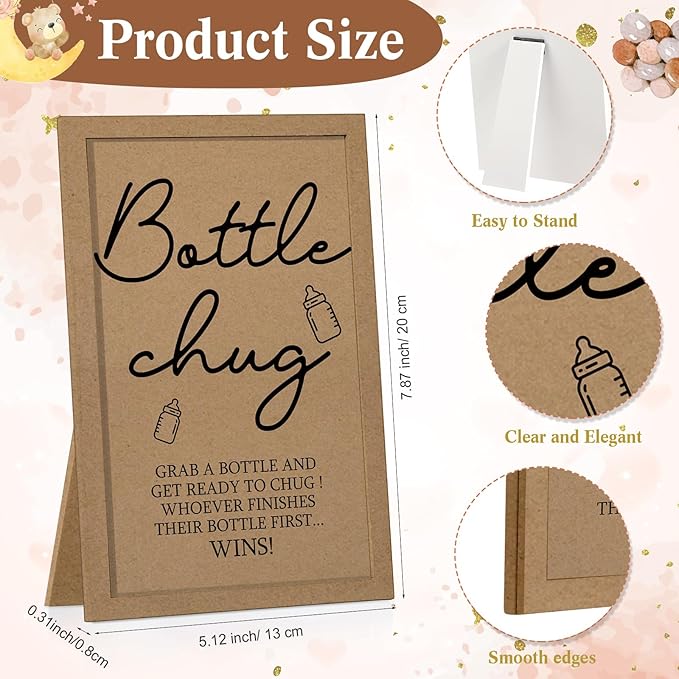 Roowest Bottle Chug Baby Shower Game Favors Including Kraft Theme Wooden Sign - Image 2