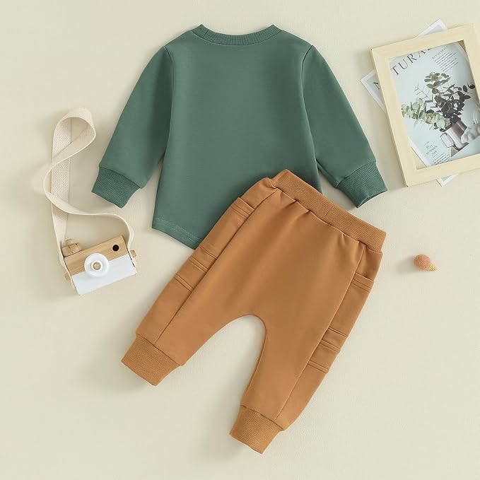Kuriozud Toddler Baby Boy Fall Winter Clothes Long Sleeve Crewneck Pullover - Image 3