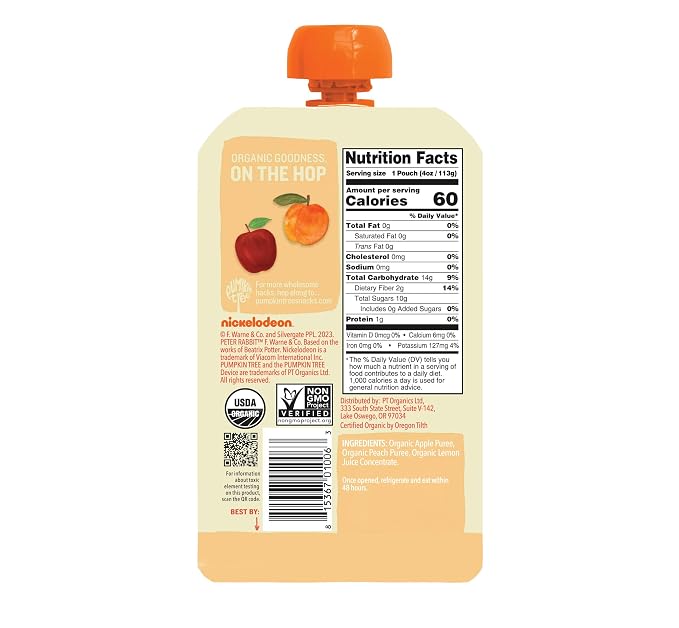 Pumpkin Tree Peter Rabbit Organics Apple and Peach, Fruit Snack Squeeze Pouch - Image 2