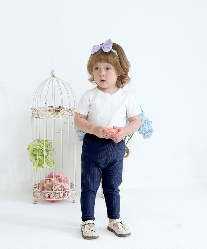 Baby and Toddler Girl's 5 Pack Cotton Ribbed Pull On Pants Leggings 0-4 Years - Image 5