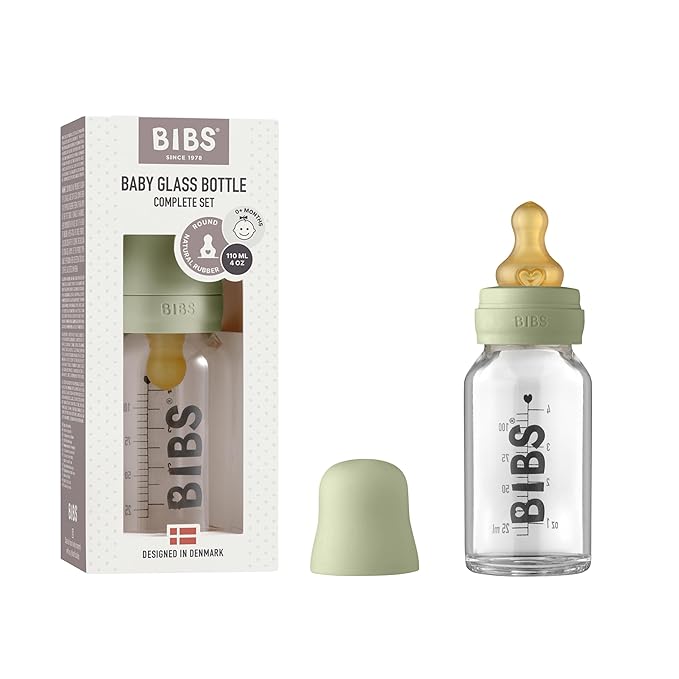 BIBS Baby Glass Bottle Complete Set 110 ml | BPA Free Natural Rubber | Made in by BIBS