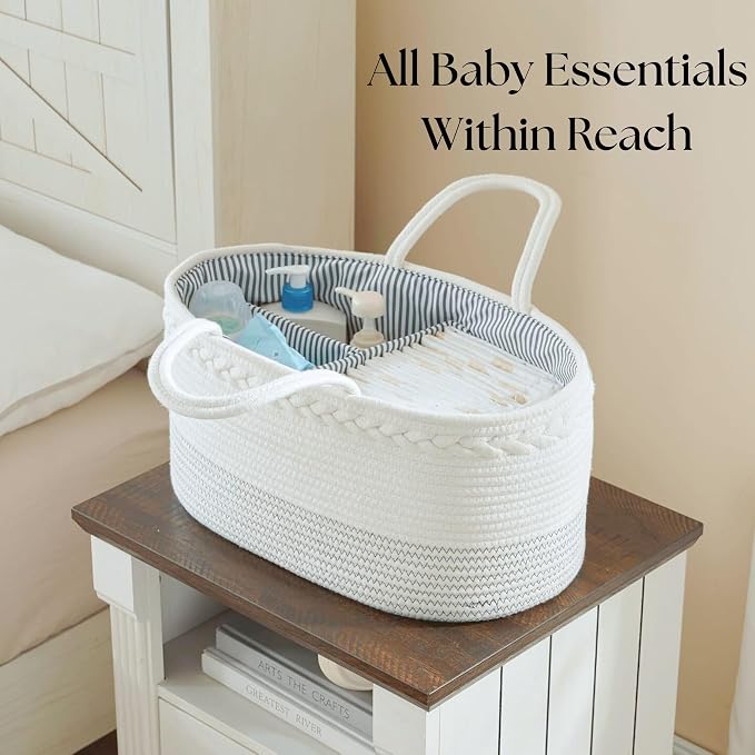 luxury little Diaper Caddy Organizer, Large Cotton Rope Nursery Baby Basket - Image 4