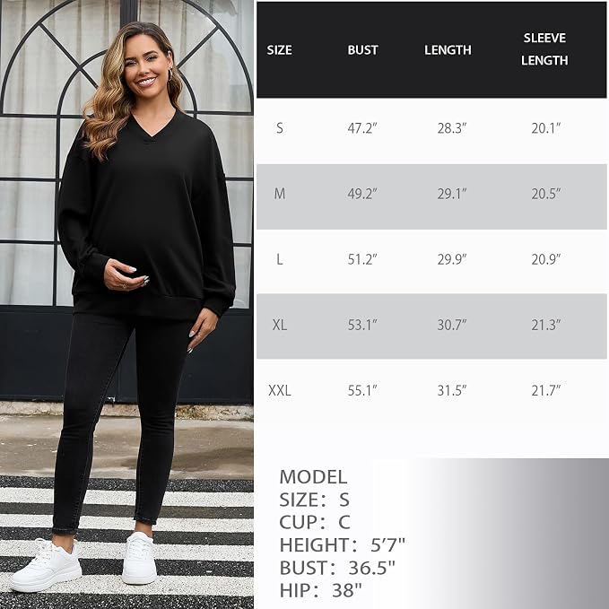 GINKANA Maternity Long Sleeve Shirts V Neck Sweatshirt Casual Tunic Tops - Image 6