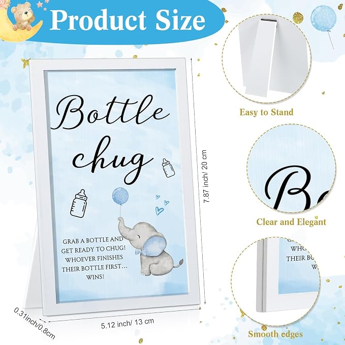 Roowest Bottle Chug Baby Shower Game Favors Including Blue Elephant Theme - Image 2