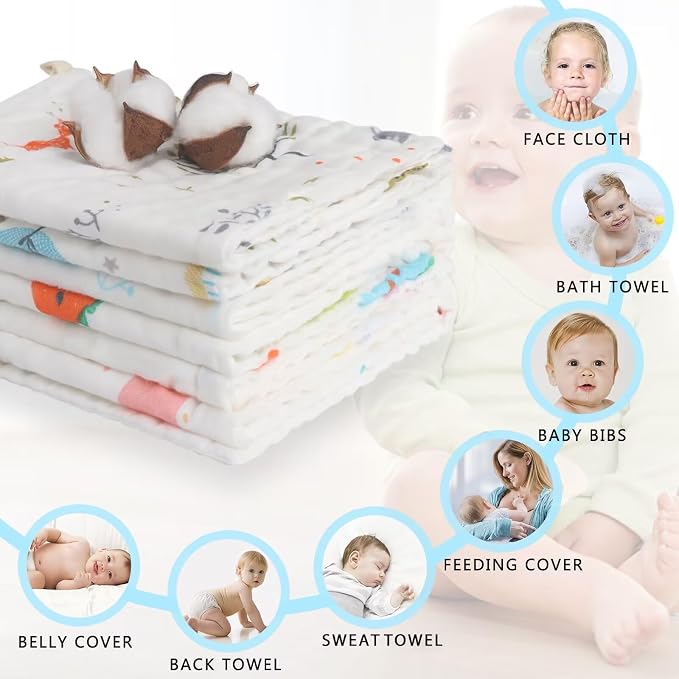 FOOK FISH Muslin Burp Cloths Cotton Burping Cloth 20'' X 10'' Pack of 6 - Image 8