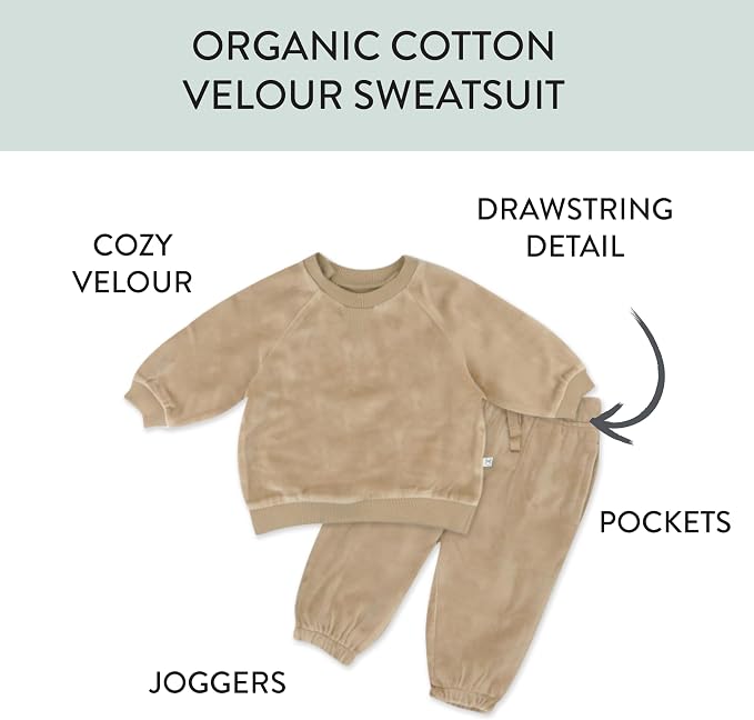 HonestBaby Baby 2-Piece Cozy Velour 100% Organic Cotton Sweatshirt and Jogger - Image 2