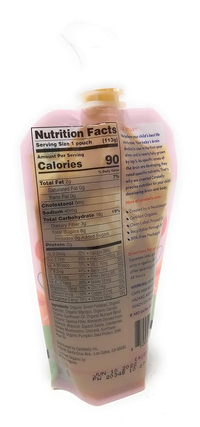 Cerebelly Organic Baby Food Pouches – Organic Sweet Potato Peach Pouch Protein - Image 3