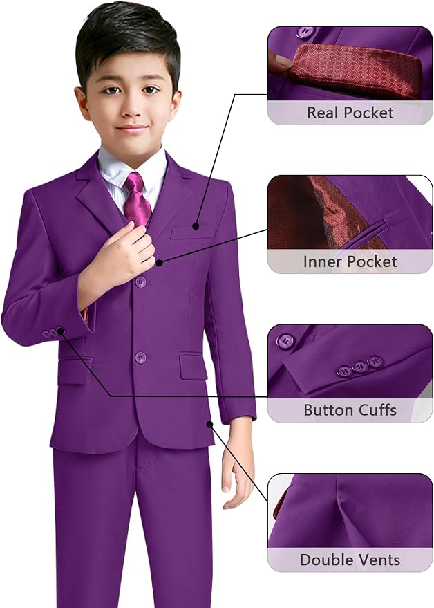 YuanLu Boys Suit for Kids Tuxedo Wedding Ring Bearer Outfit, 5 Piece Boy Slim - Image 3