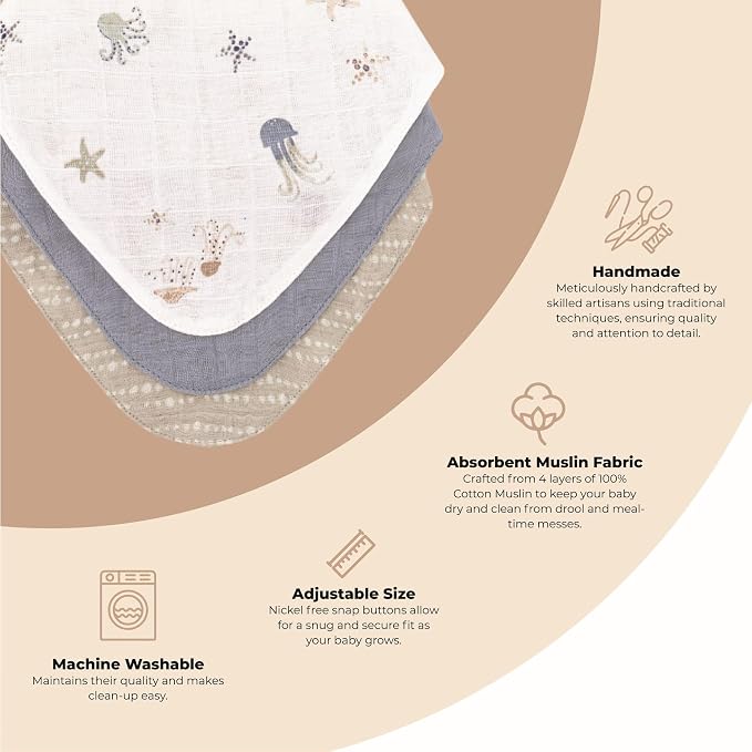 Crane Baby Bib Set, 100% Cotton Baby Bibs, Bandana Bibs Baby Bibs - Image 2