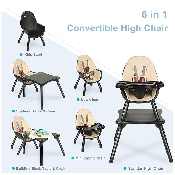 6 in 1 Baby High Chair, Convertible Highchair - Image 3