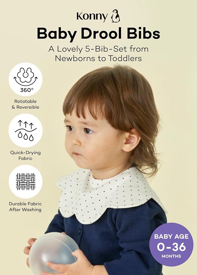 Konny Baby Bibs Set, 360 ​​° Rotate, Soft and Absorbent Bandana Drooling - Image 2