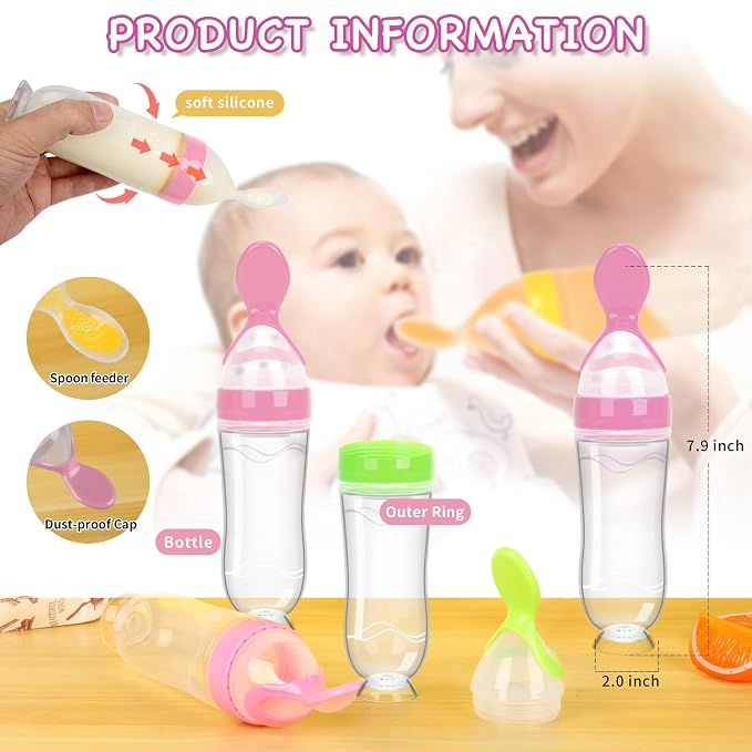 WAJIAYON Baby Food Feeder 4 Pack Silicone Baby Food Dispensing Spoon-3 oz - Image 3