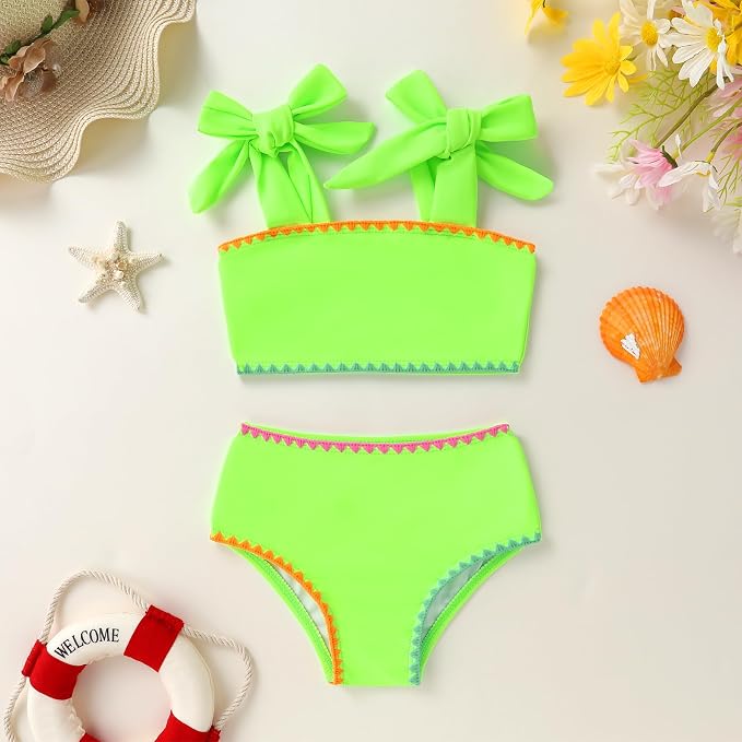 YOUNGER TREE Toddler Girls Two Pieces Swimsuit Color Block Stripe Swimwear - Image 2