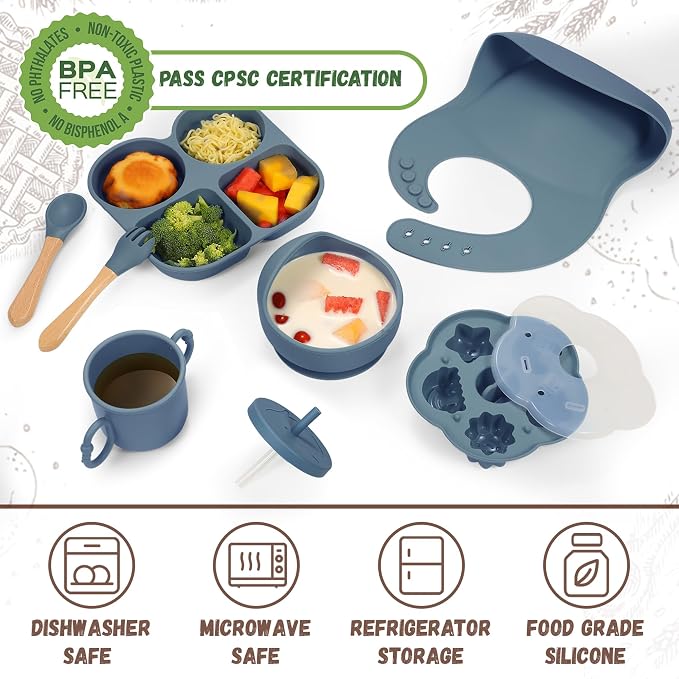 Silicone Feeding Set, Led Weaning Supplies, Food Tableware Suction Plate - Image 2