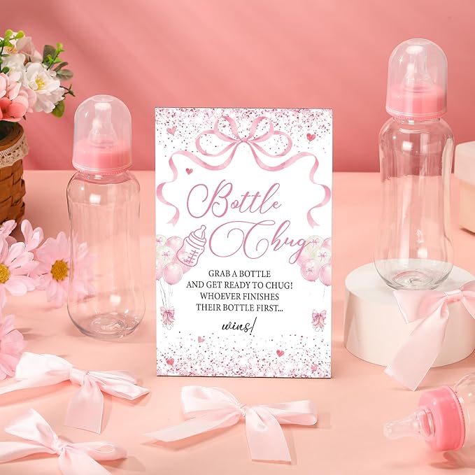 TrelaCo Cool Baby Shower Games Bottle Chug Sign and 12 Pcs Baby Bottle Shower - Image 2