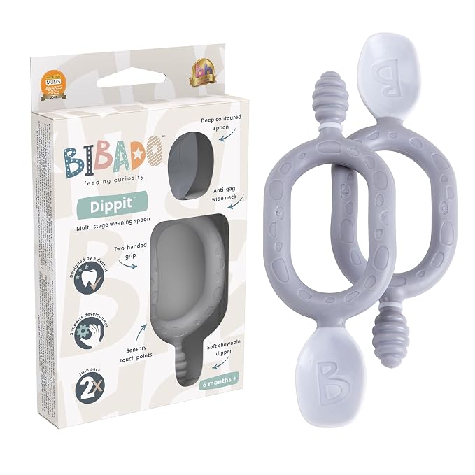 Bibado - Dippit Baby Spoon and Dipper, Mist - Soft, Chewable Dipper & Deep by BIBaDO