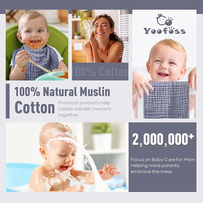 Yoofoss Muslin Burp Cloths for Baby 10 Pack 100% Organic Cotton Baby Washcloths - Image 5