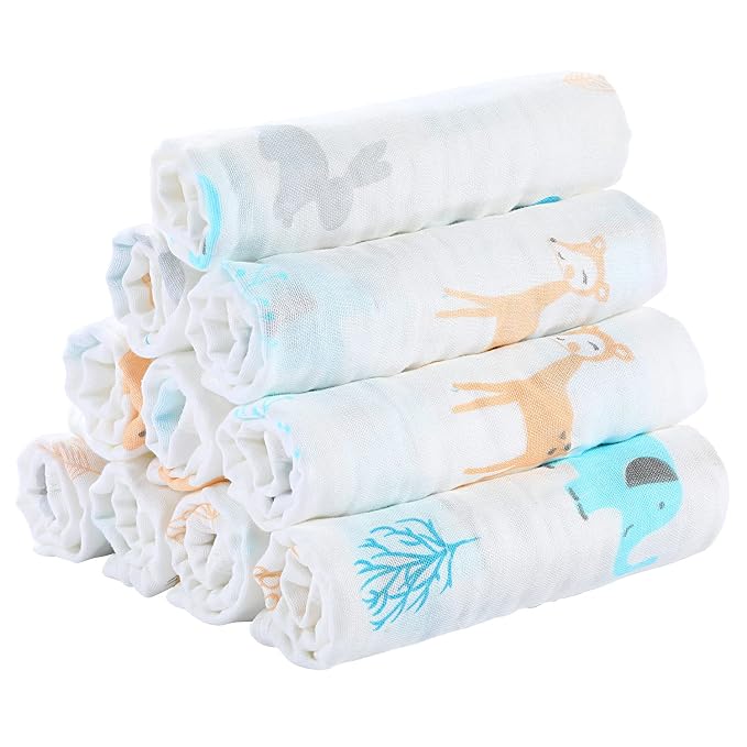 Yoofoss Muslin Burp Cloths for Baby 10 Pack 100% Organic Cotton Baby Washcloths - Image 6