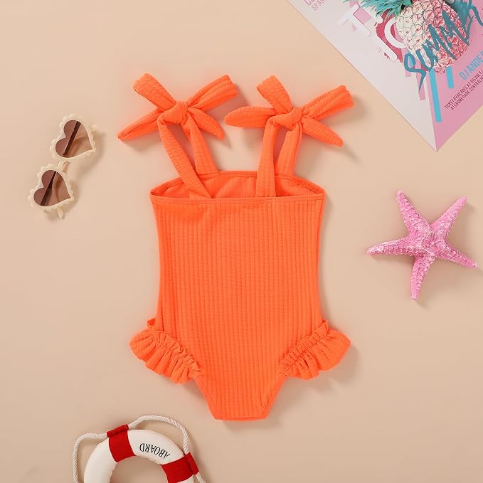 Happy Town Toddler Swimsuit Girl Solid Color Stripe One-Piece Baby Bathing Suits - Image 3