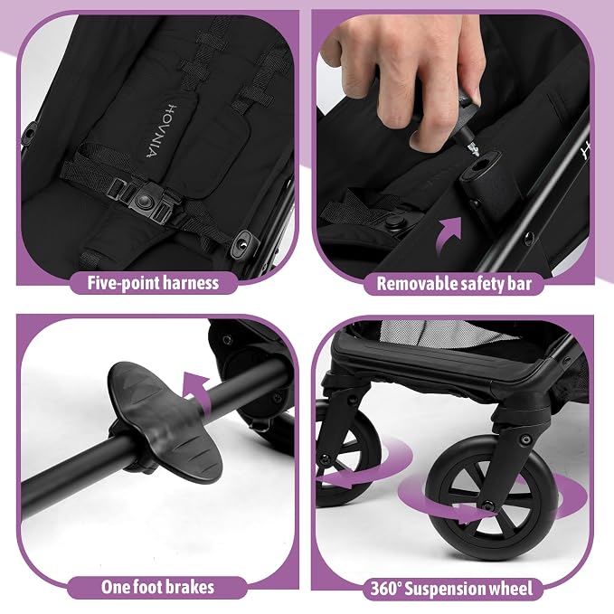 Lightweight Stroller, One-Hand Fold Compact Travel Stroller from Birth to 55 lbs - Image 4