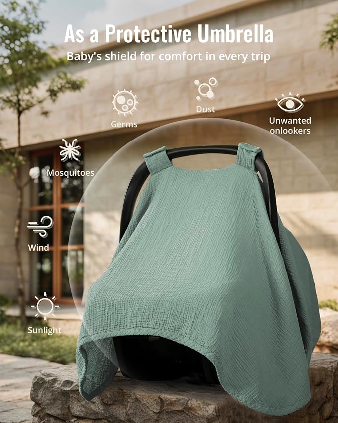 Blissful Diary 2-in-1 Muslin Baby Car Seat Cover, Breathable Infant Car Seat - Image 2