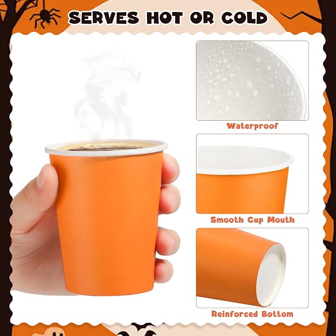 URATOT 60 Pieces Halloween Party Cups 9 Ounce Disposable Paper Cups Black and - Image 3