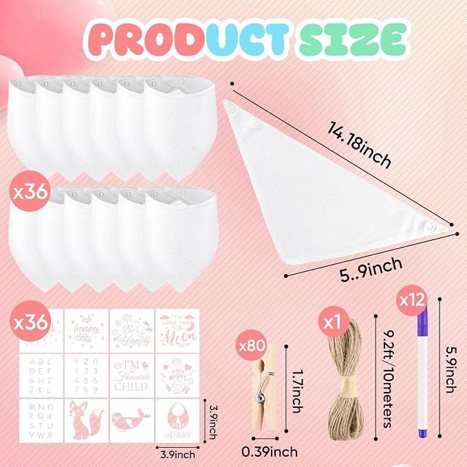 NACHLYNN 165 Pcs White Baby Bibs Baby Shower Games Set Including 36 Blank Baby - Image 2