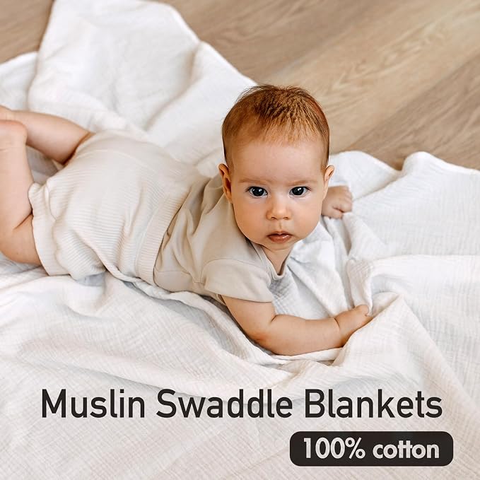 Muslin Swaddle Blankets for Newborn, 3 Pack Breathable Soft Receiving Blanket - Image 3
