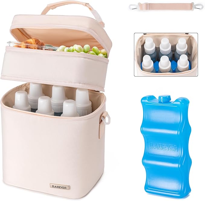 Breastmilk Cooler Bag with Ice Pack Fits 6 Baby Bottles Up to 9 Ounce by BABEYER