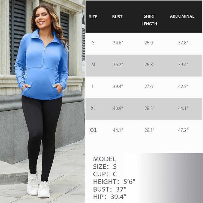 GINKANA Maternity Women's Long Sleeve Shirt Half Zipper Lapel Lightweight - Image 7
