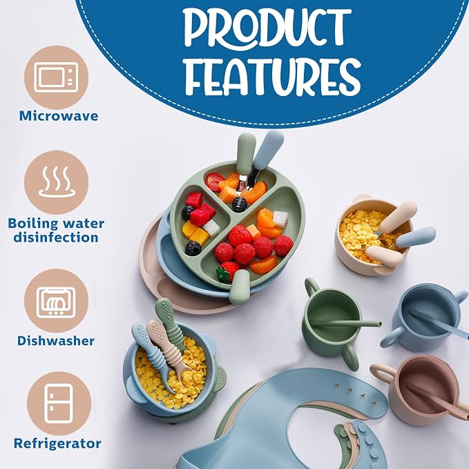 24 Pack Silicone Baby Feeding Set Baby LED Weaning Supplies Includes Suction - Image 5